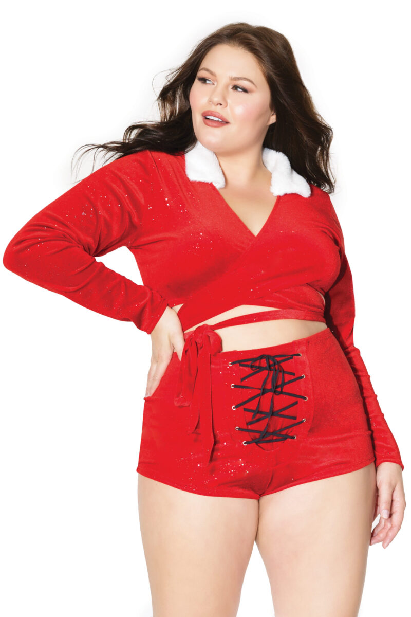 Plus Size Velvet Sparkle Fur Santa Shorts