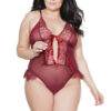 Frilly Merlot Crotchless Teddy