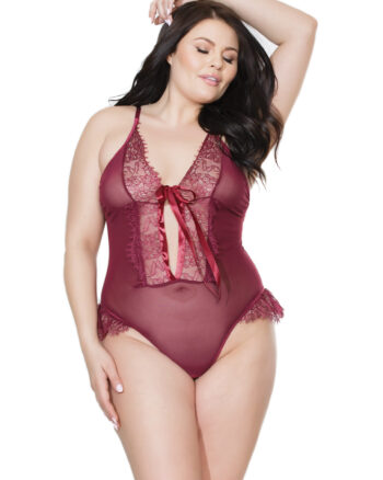 Frilly Merlot Crotchless Teddy