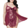 Lace Merlot Tie-Front Babydoll & G-String