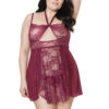 Lace Merlot Tie-Front Babydoll & G-String