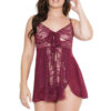 Lace Merlot Tie-Front Babydoll & G-String