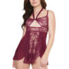 Lace Merlot Tie-Front Babydoll & G-String