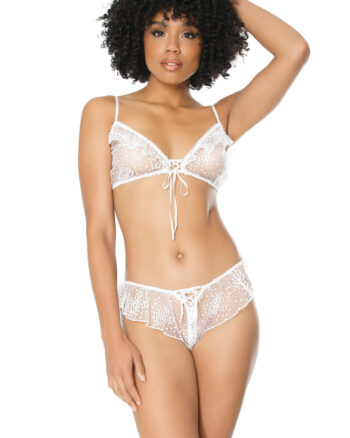 Ruffle Floral Accent White Bralette & Panty