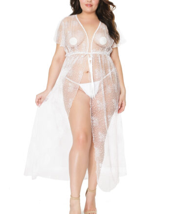 Ruffle Floral Accent White Robe