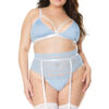 Blue & White Rhinestone Bralette, Garter & G-String
