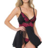 Floral Embroidered Black Stretch Babydoll