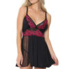Floral Embroidered Black Stretch Babydoll