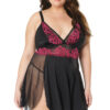 Floral Embroidered Black Stretch Babydoll