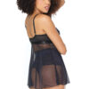 Blue & Black Front Close Babydoll With High Waisted Thong