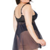 Blue & Black Front Close Babydoll With High Waisted Thong
