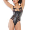 Wet Look & Mesh Open Crotch Teddy
