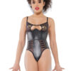 Wet Look & Mesh Open Crotch Teddy