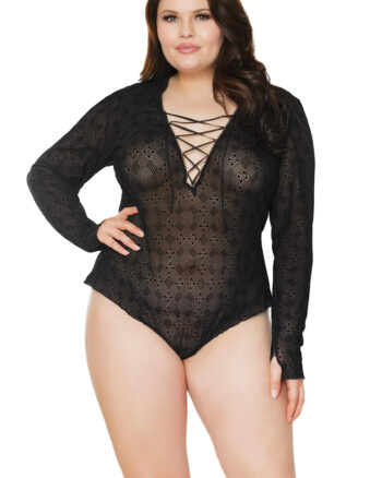 Lace Up V-Neck Long Sleeve Romper