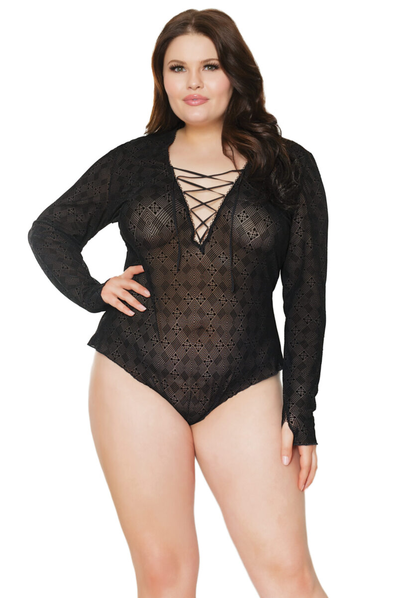 Lace Up V-Neck Long Sleeve Romper