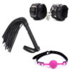Master Cuffs + Pleasure Me Flogger + Ball Gag Combo Kit