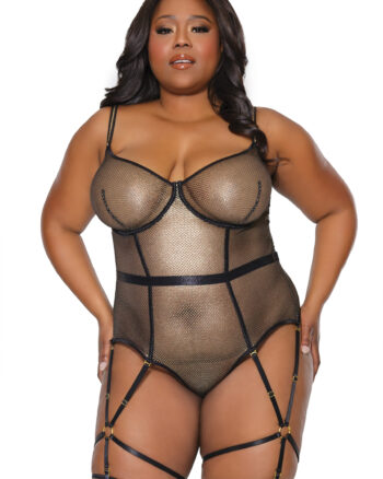 Gold Fishnet Garter Strap Teddy