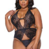 Black Lace Keyhole Open Crotch Teddy