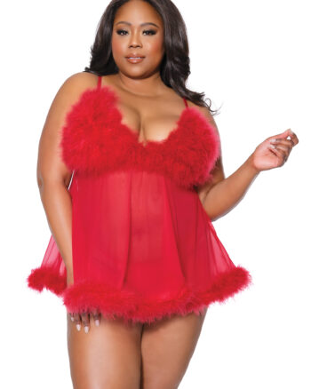 Sexy Red Marabou Babydoll