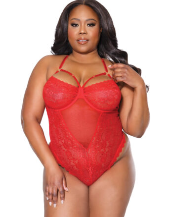 V-Strap Red Lace Teddy