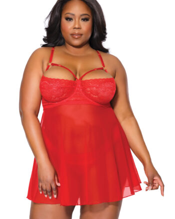 V-Strap Red Lace Babydoll & Matching Thong