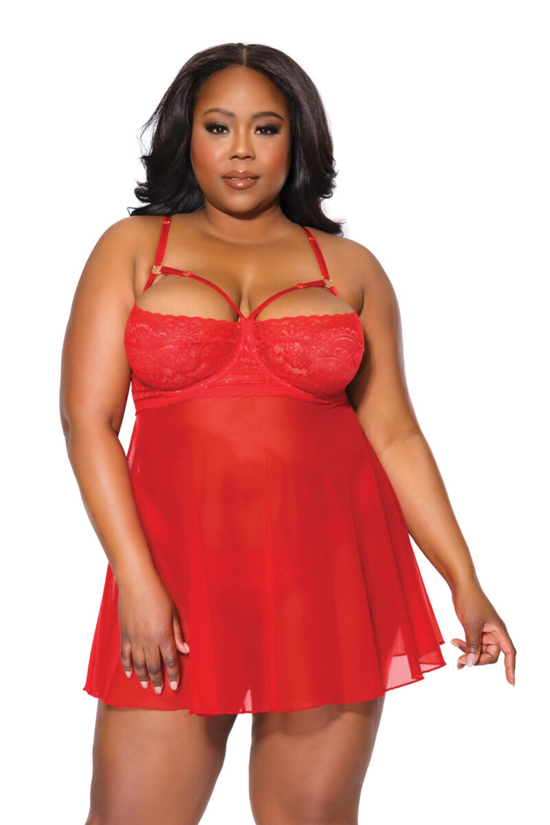 V-Strap Red Lace Babydoll & Matching Thong