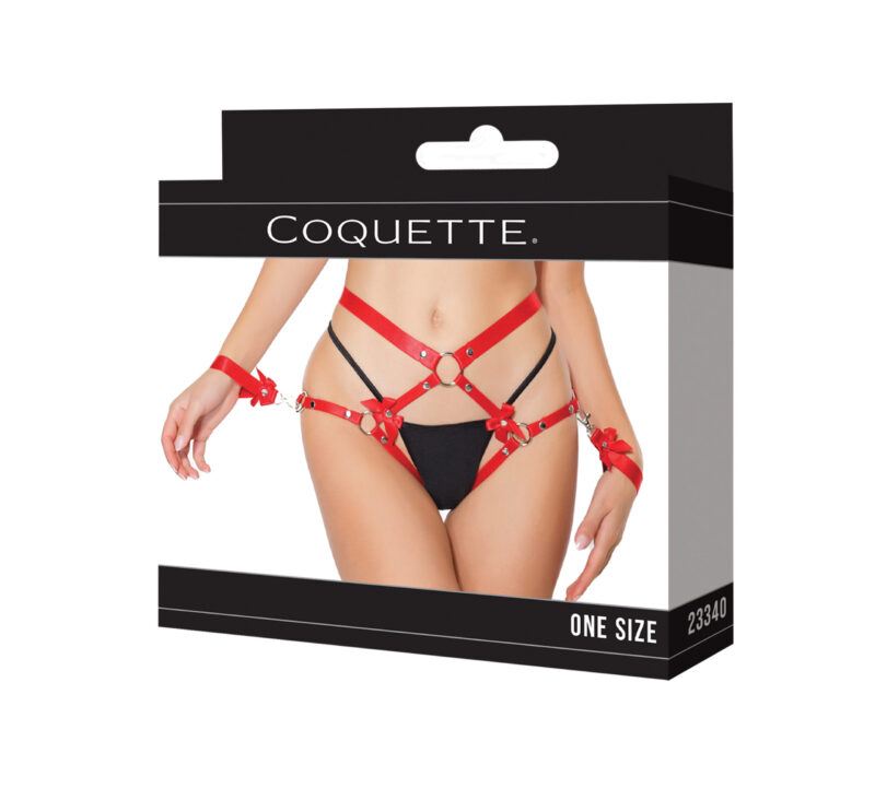 Red Bow Thigh Harness & Cuff Set