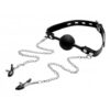 Strict - Silicone Ball Gag with Nipple Clamps