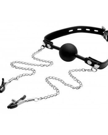 Strict - Silicone Ball Gag with Nipple Clamps