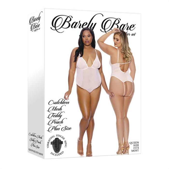 Barely Bare - Plus Size Crotchless Peach Sheer Teddy