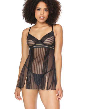 Striped Mesh Babydoll & G-String