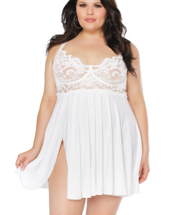 Plus Size Scalloped Lace White Babydoll