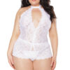 Plus Size Halter Neck White Lace Teddy