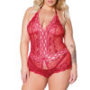 Red & Silver Crotchless Halter Teddy