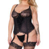 Plus Size Velvet & Peacock Lace Bustier & Thong