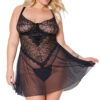 Plus Size Velvet & Peacock Lace Babydoll & G-String