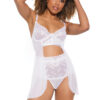 White Lace & Mesh Babydoll & High-Waisted Thong