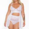 White Lace & Mesh Babydoll & High-Waisted Thong