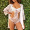White Lace Up Cut-Out Crotchless Teddy