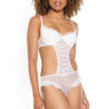 White Lace Up Cut-Out Crotchless Teddy