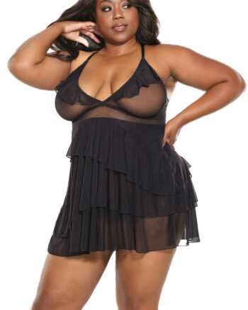 Plus Size Sheer Layered Babydoll & G-String Set