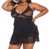 Plus Size Sheer Layered Babydoll & G-String Set