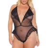 Sheer Plunge Ruffle Teddy