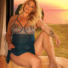 Plus Size Teal Rosegold Babydoll & Thong Set