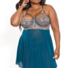 Plus Size Teal Rosegold Babydoll & Thong Set