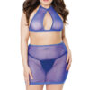 Blue Fishnet Halter Bralette & Skirt Set