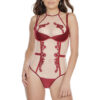Nude Merlot Satin See-Through Teddy