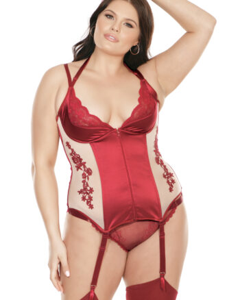 Nude Merlot Satin See-Through Corset