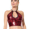 Red Leopard Wet Look Crop Top