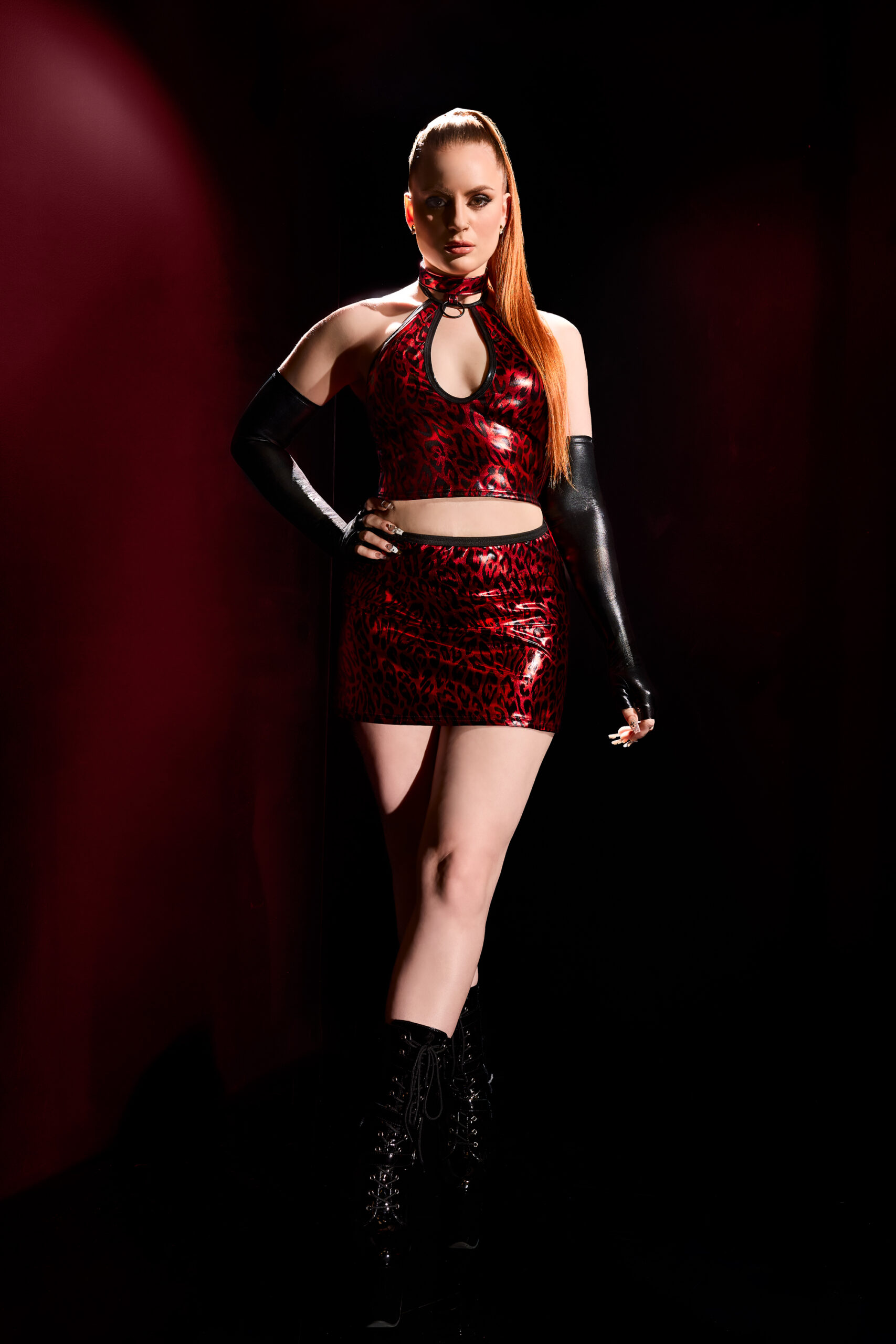 Red Leopard Wet Look Crop Top
